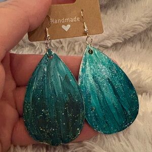 Teal Teardrop Earrings Handmade
